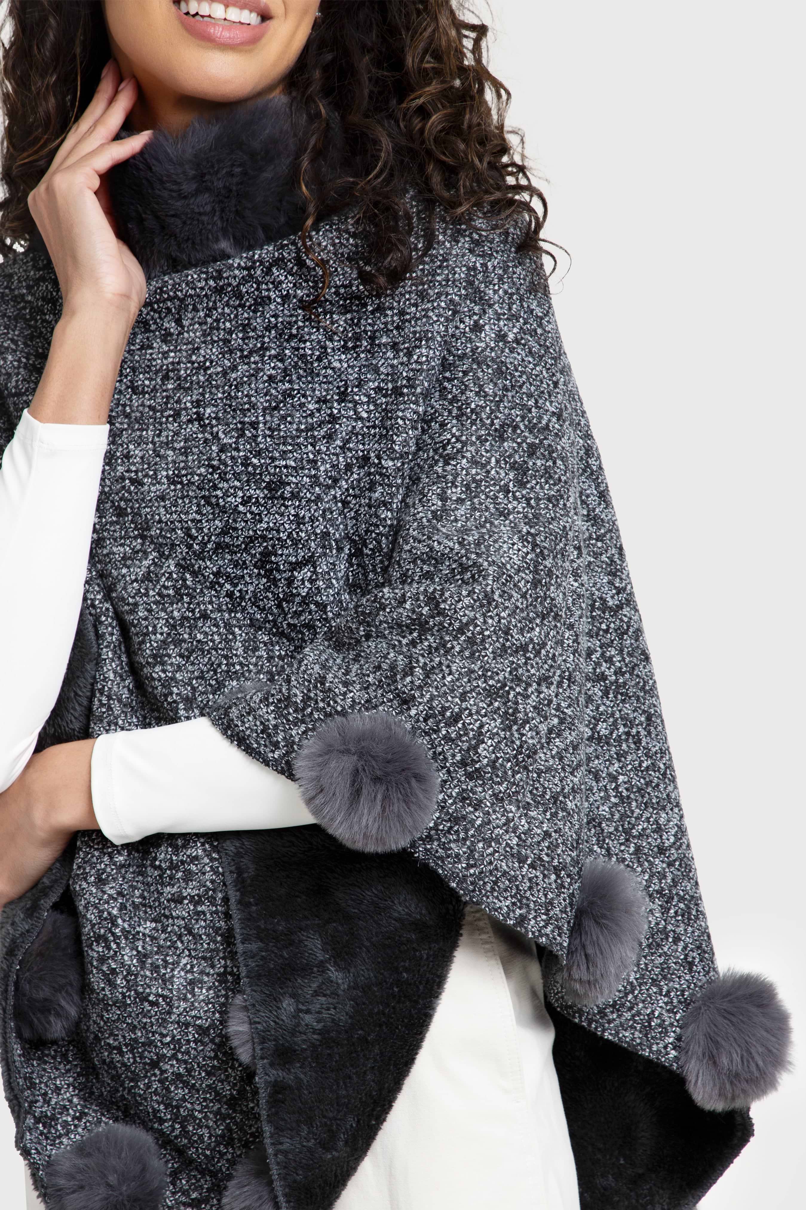 Faux Fur Poncho Pom Pom – SAACHI