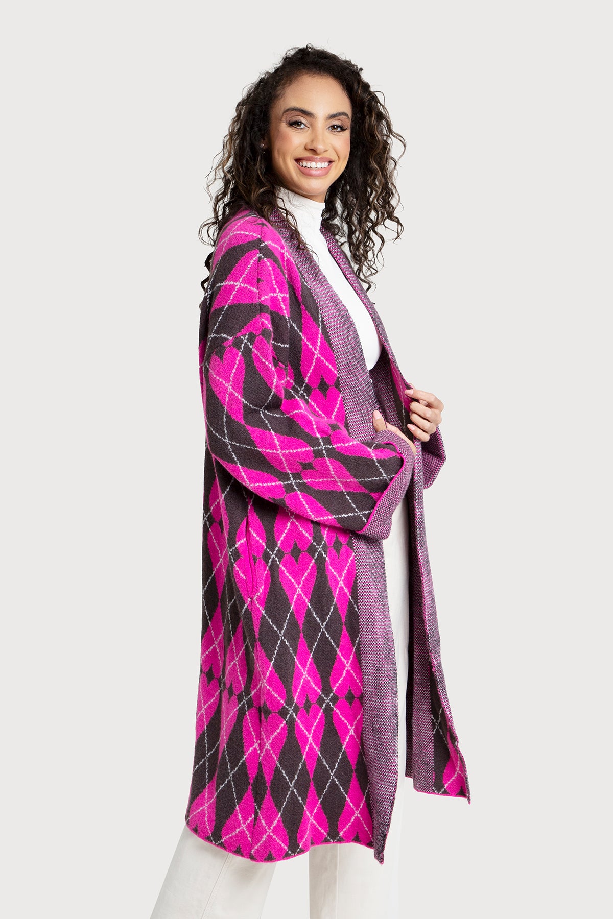 Heart Patterned Cardigan Argyle Knit – SAACHI