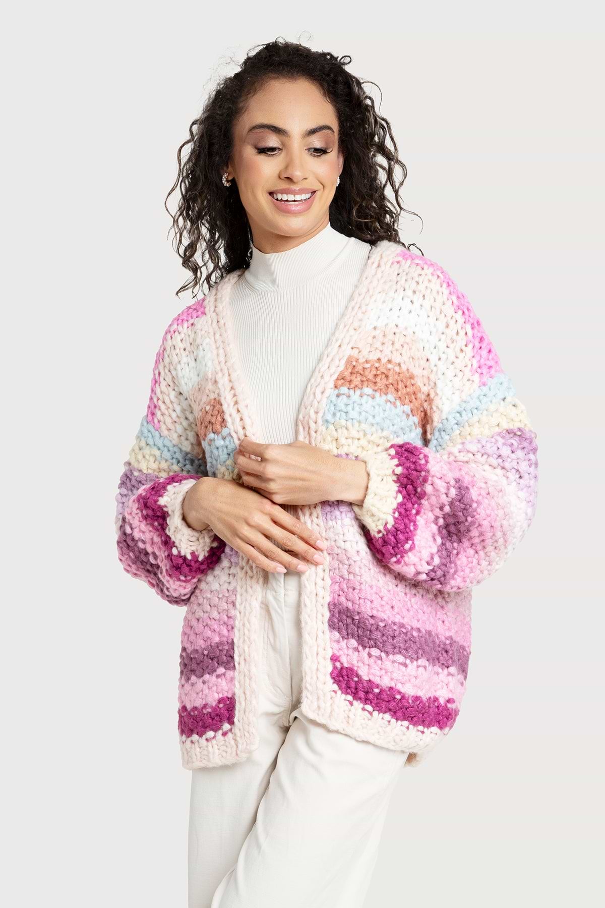 Rainbow Knitted Cardigan Pink