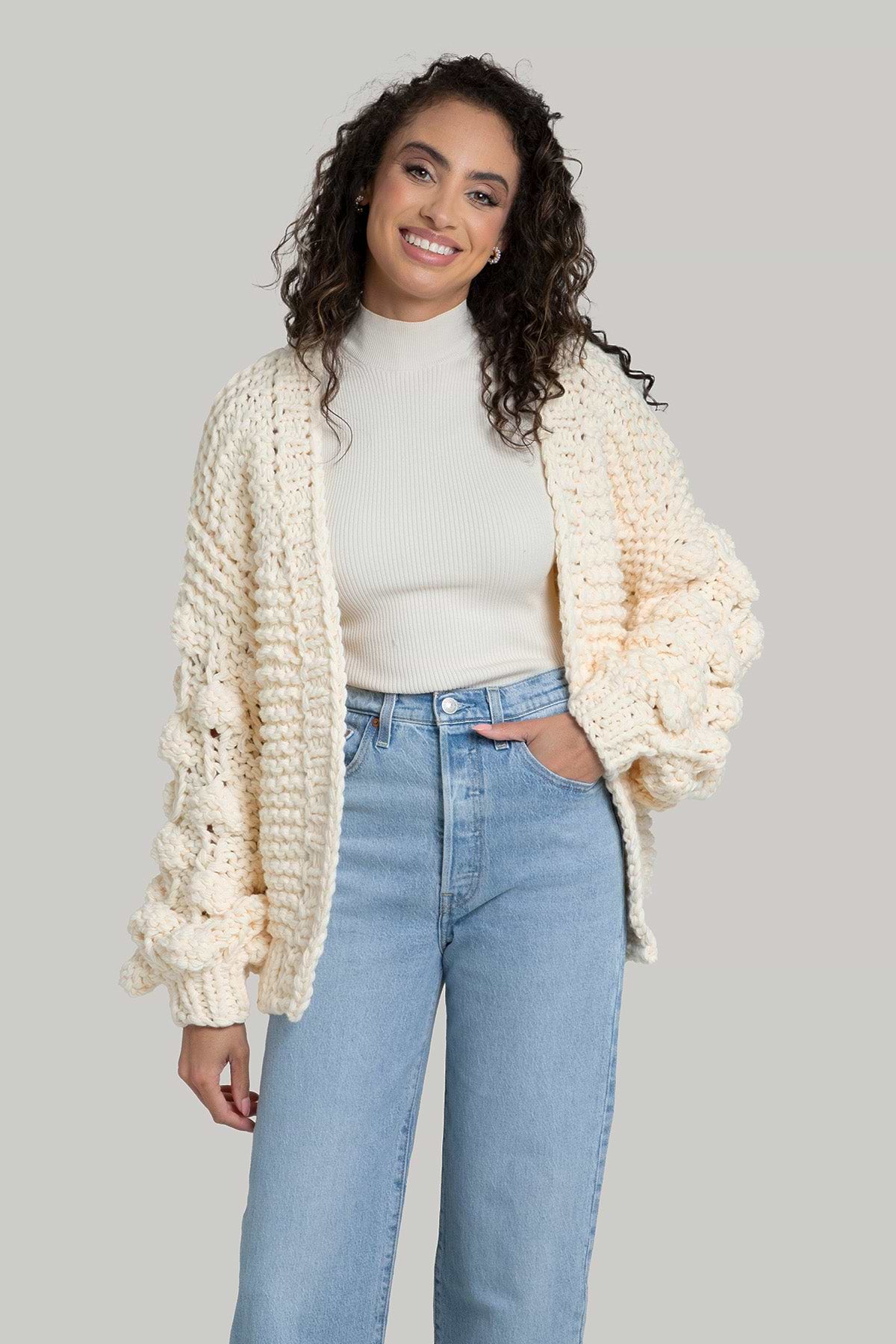 Knit Cardigan With Bauble Sleeves – SAACHI
