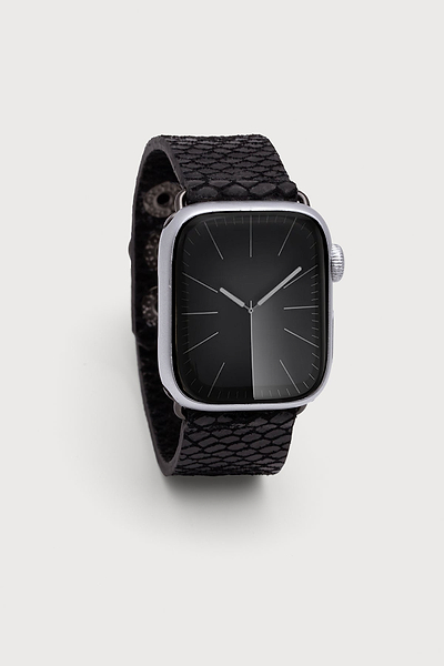 Fish Scale Leather Apple Watch Band Black