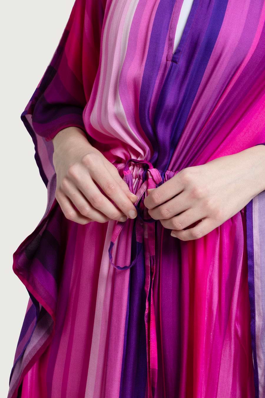 Multicolor Striped Tie Waist Keyhole Kaftan – SAACHI