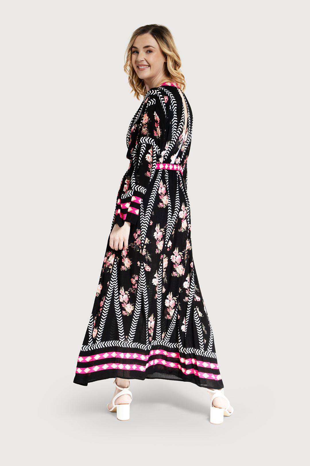 Aztec Floral Keyhole Kaftan Black Combo