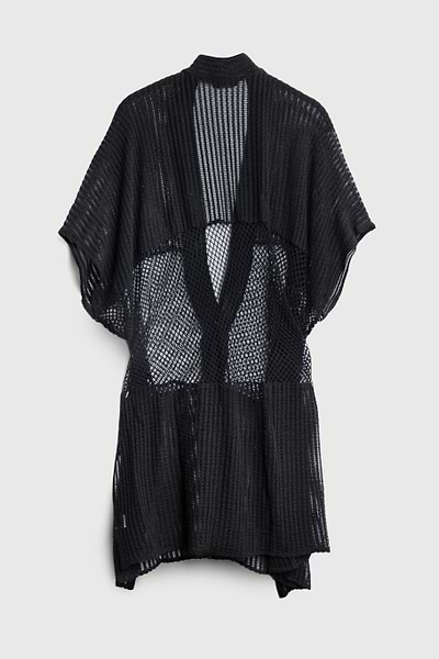 Mixed Media Open-Knit Cover-Up - SAACHI - Black - Kimonos