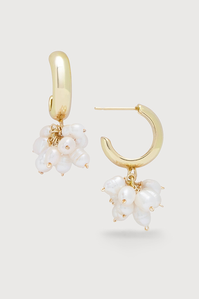 Pearl Cluster Huggie Hoop Earrings Gold