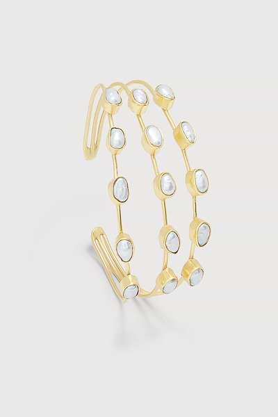 Tapered Freshwater Pearl Trio Cuff Gold