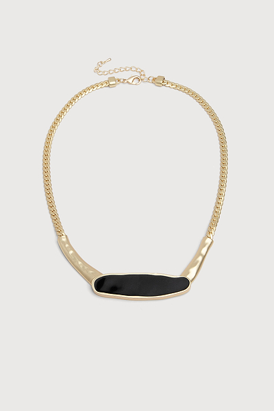Herringbone Chain Plated Collar Necklace Black