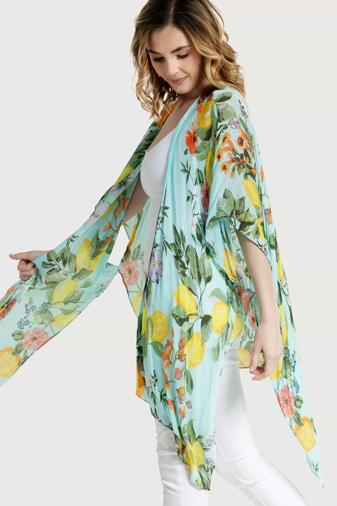 Citrus Garden Kimono Aqua