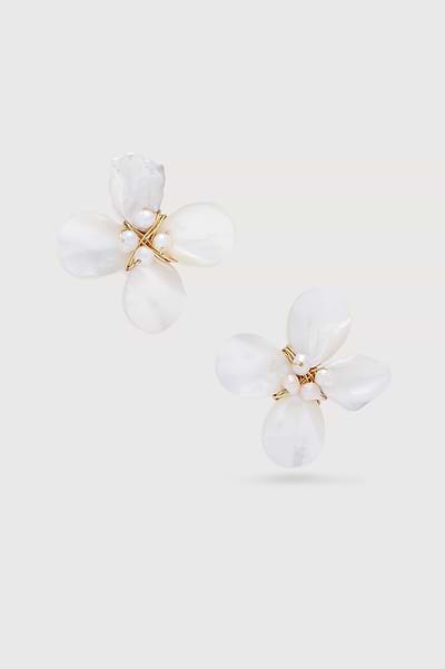 Pearled Flower Earrings White