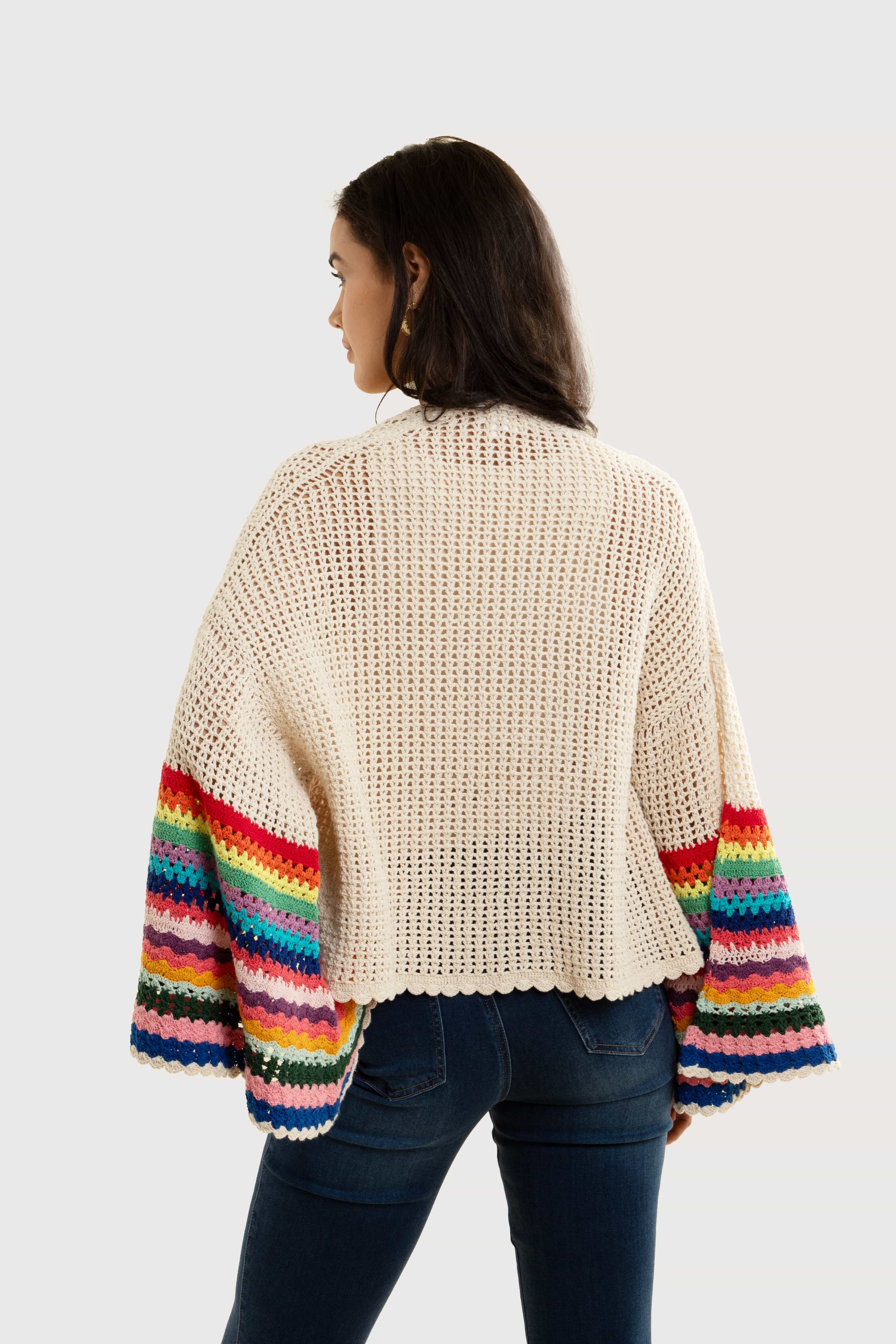 Multicolored Crochet Bell Sleeve Short Jacket – SAACHI