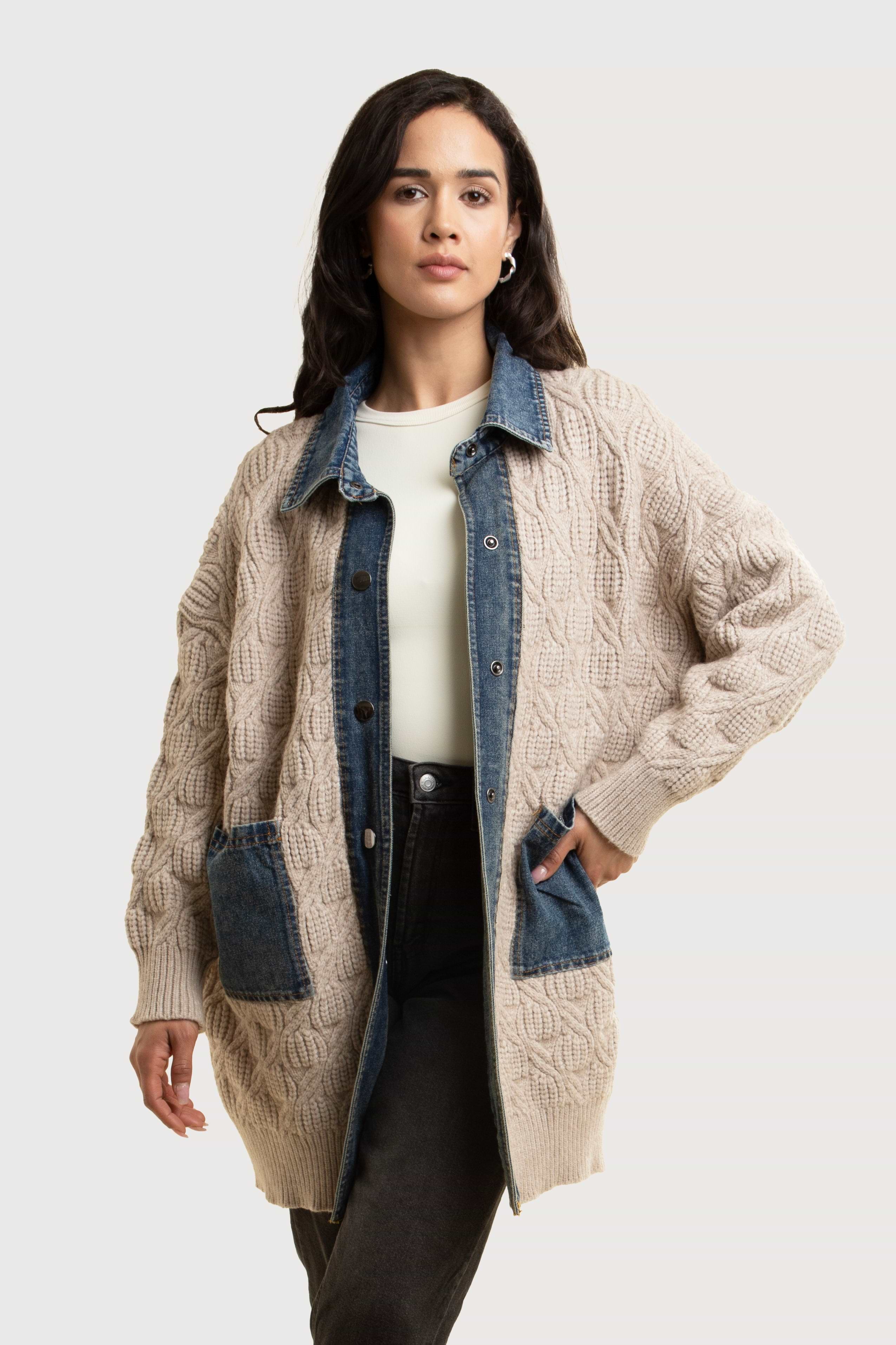 Denim Collar Sweater Jacket – SAACHI