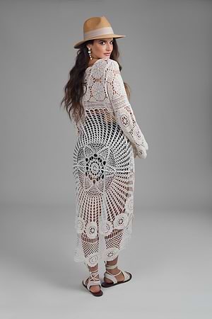 High Low Long Sleeve Crochet Cover Up