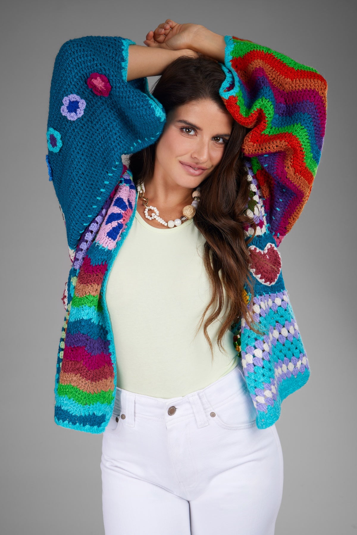 Vibrant Multi Pattern Crochet Cardigan
