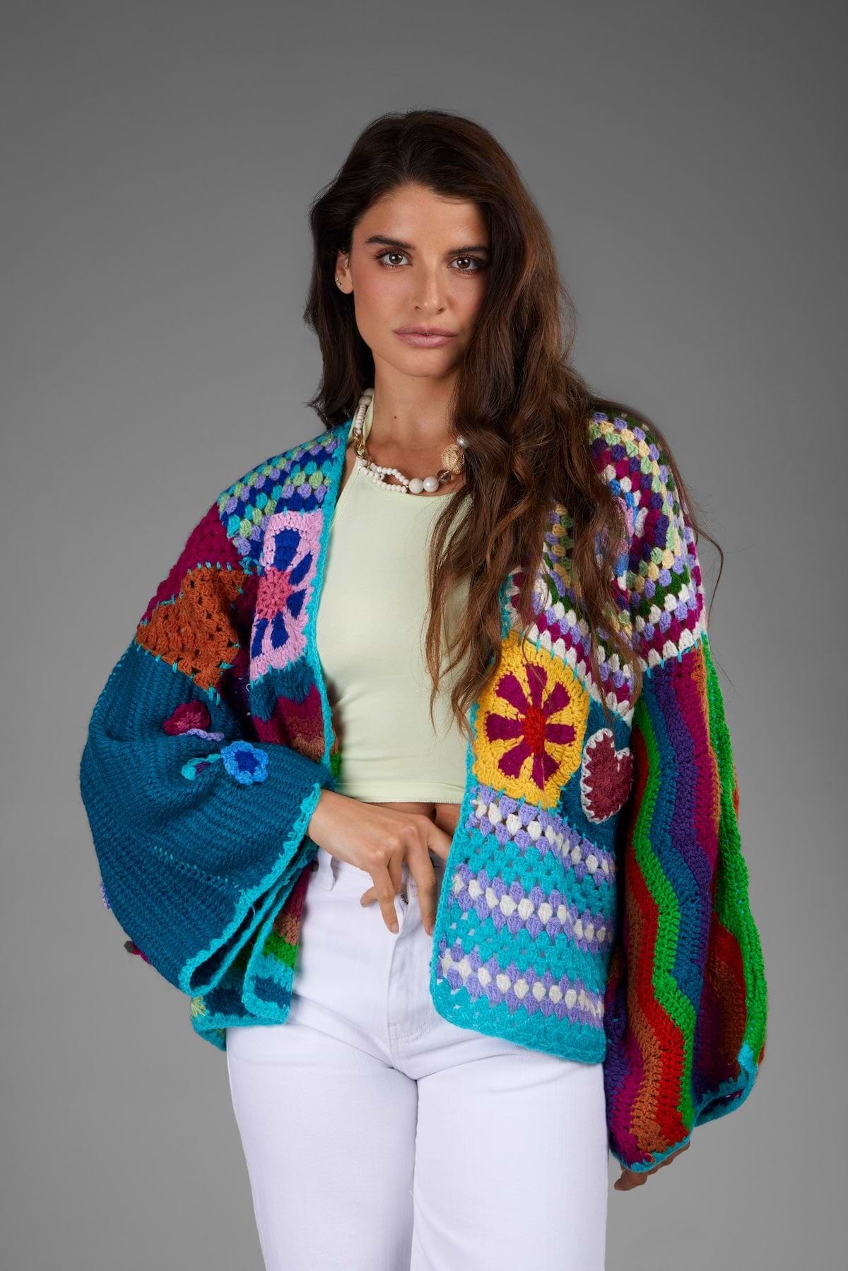 Vibrant Multi Pattern Crochet Cardigan – SAACHI