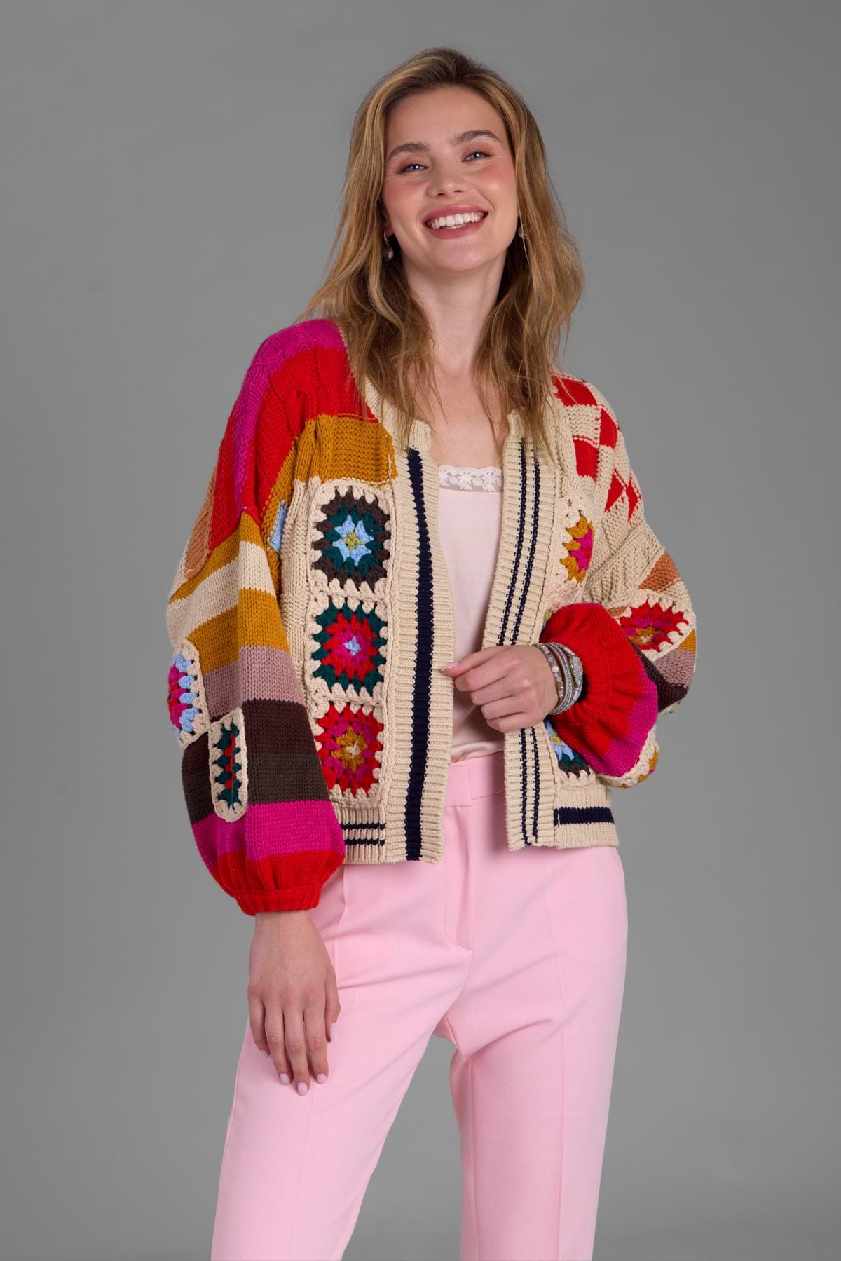 Square Checkered Multi Pattern Cardigan – SAACHI