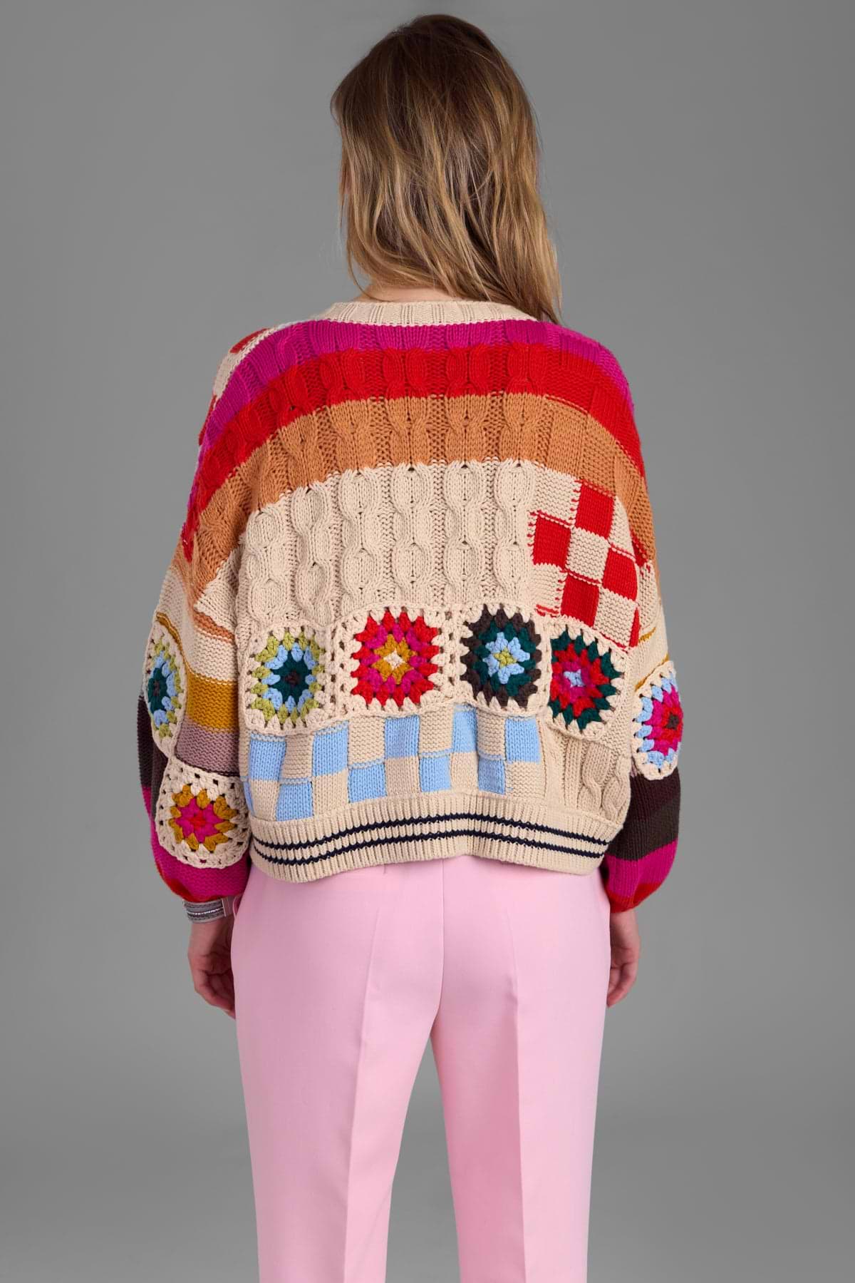Square Checkered Multi Pattern Cardigan – SAACHI