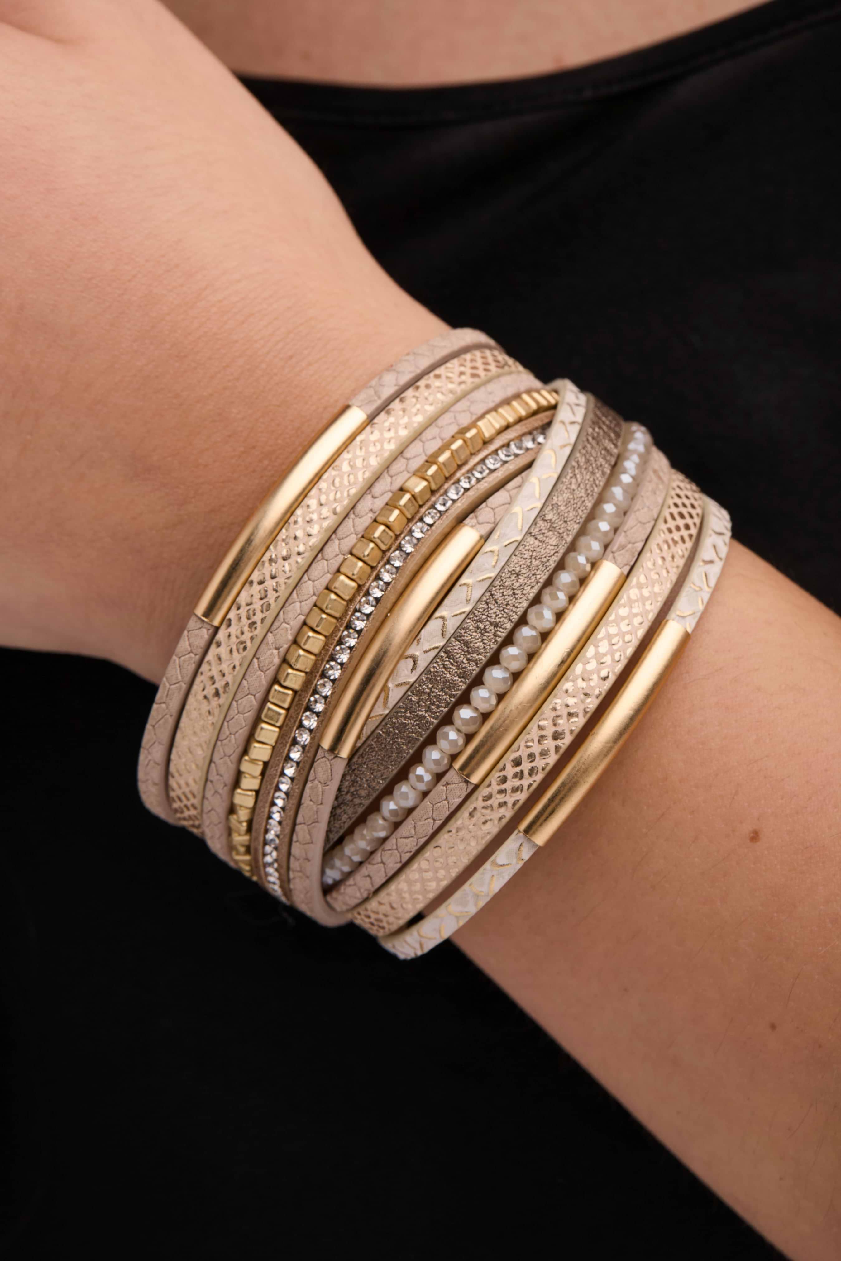 Glimmer Stackable Leather Bracelet with Crystals | Saachi – SAACHI