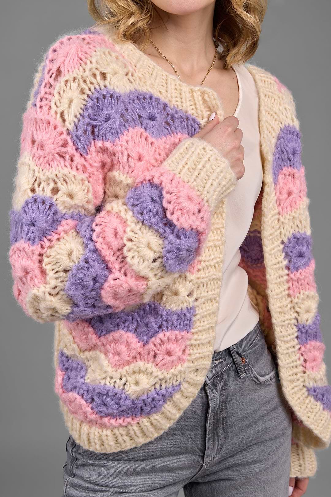Colorful Layered Scallop Pastel Knit Sweater Colorful Layered Scallop Pastel Knit Sweater