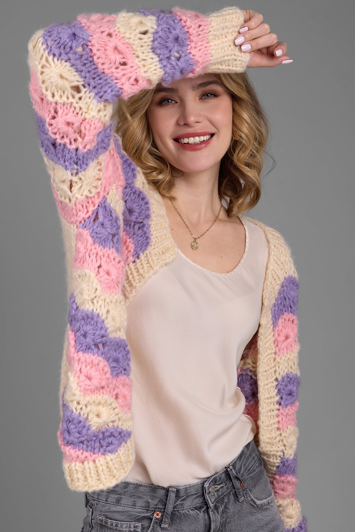 Colorful Layered Scallop Pastel Knit Sweater Colorful Layered Scallop Pastel Knit Sweater