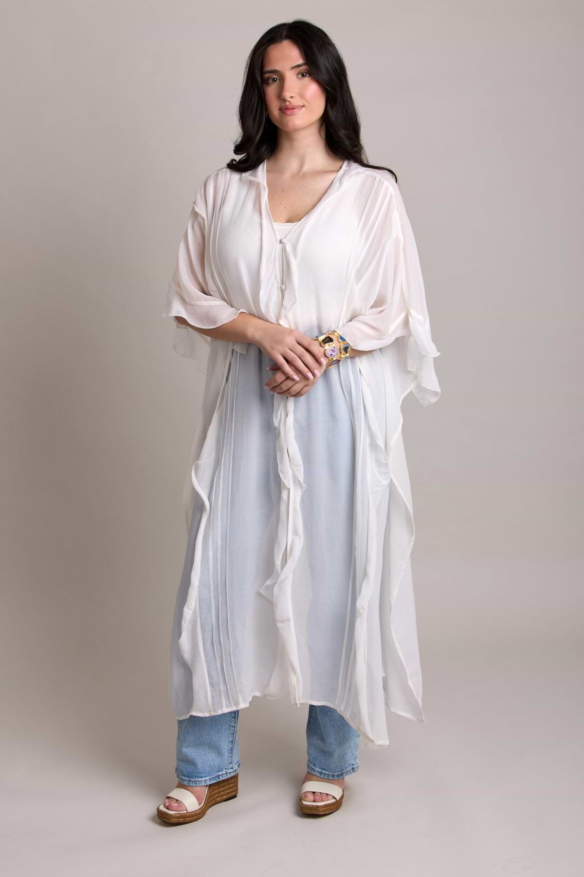 Ruffled Button Kaftan Cover Up