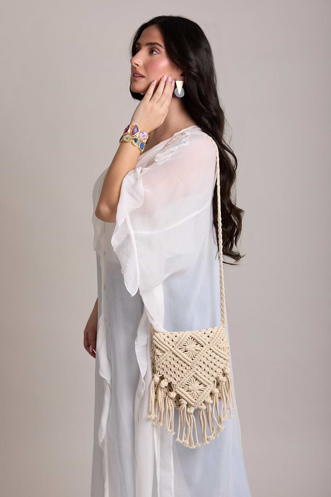 Ruffled Button Kaftan Cover Up