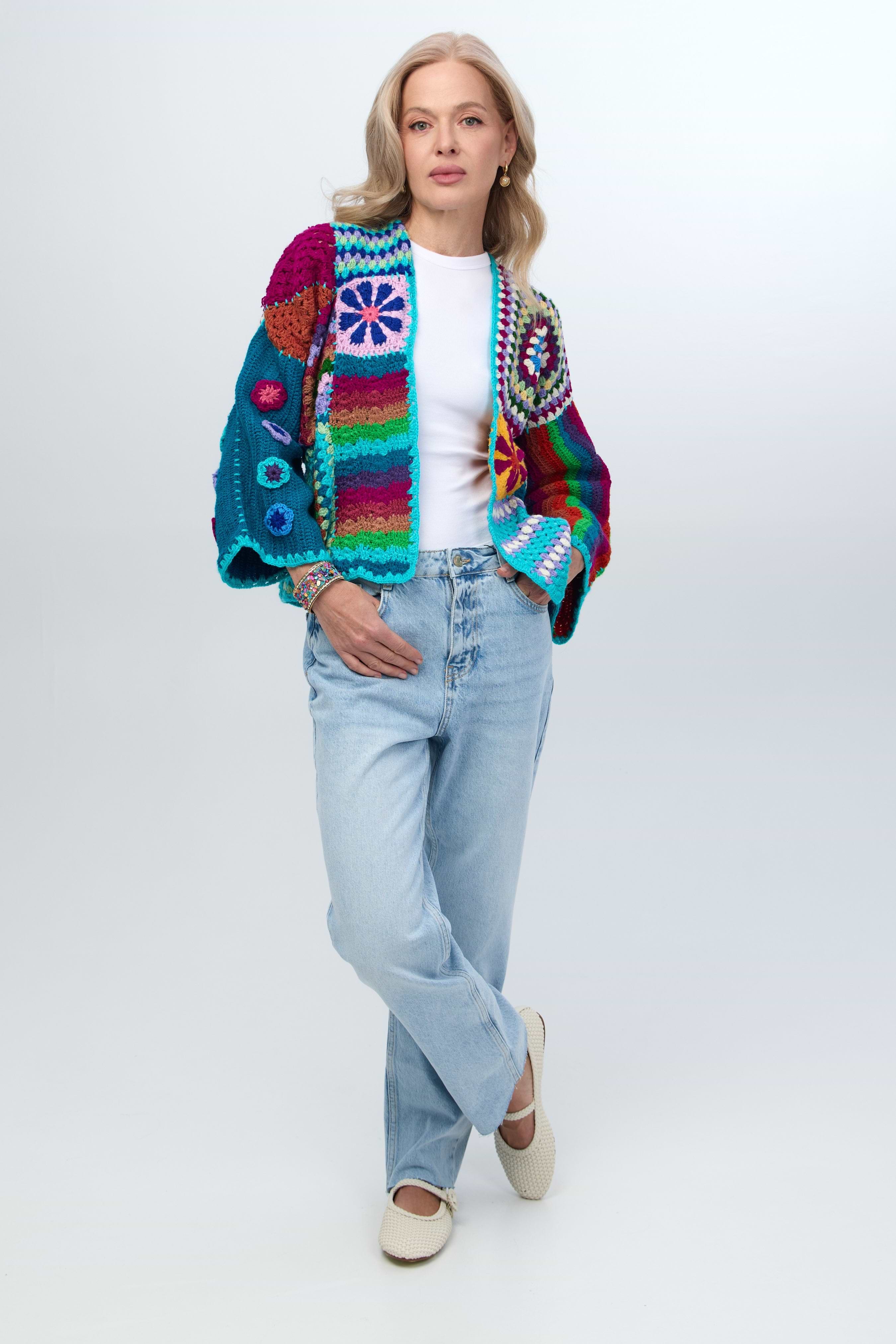 Vibrant Multi Pattern Crochet Cardigan – SAACHI