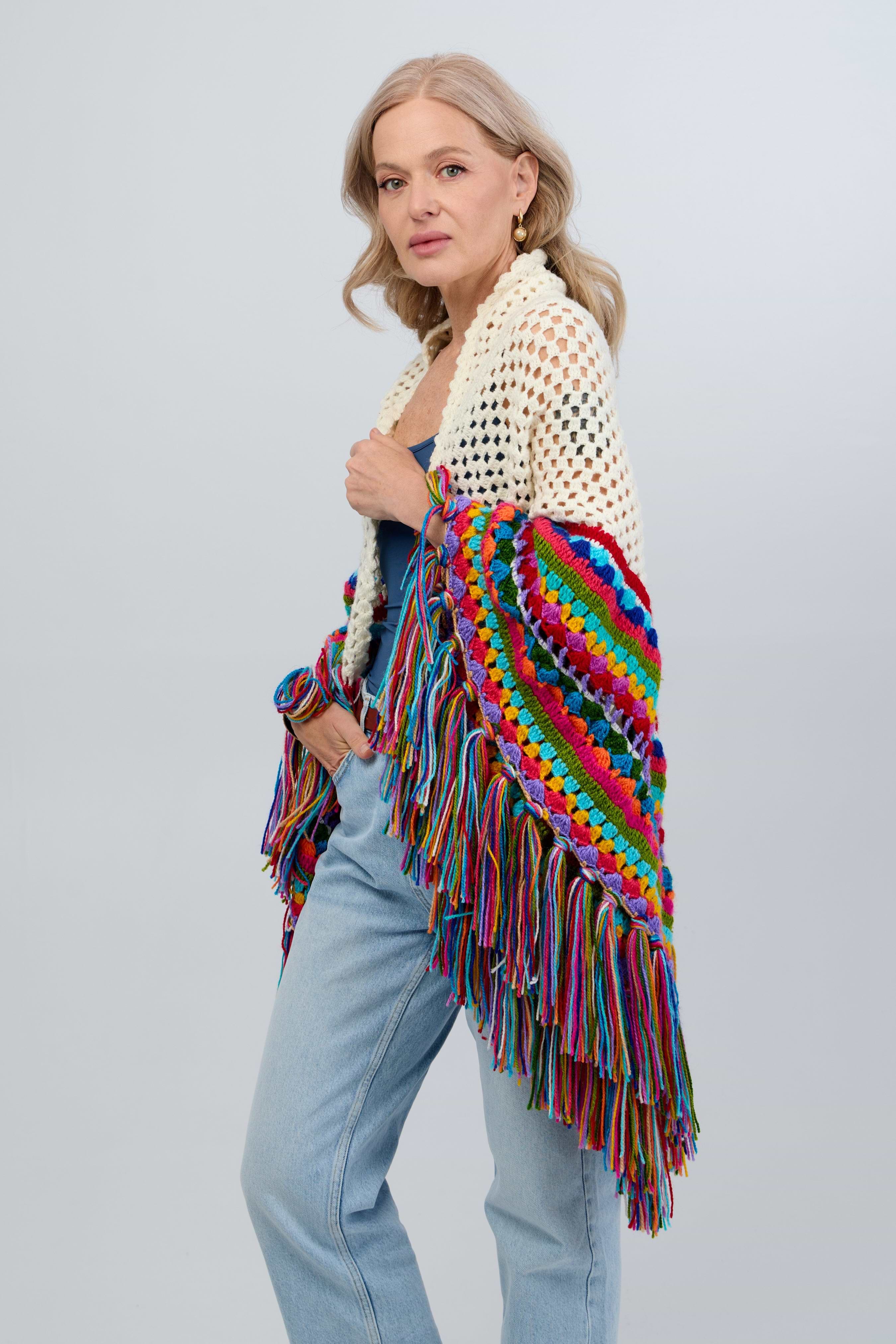 Rainbow Crochet Fringe Wrap – SAACHI
