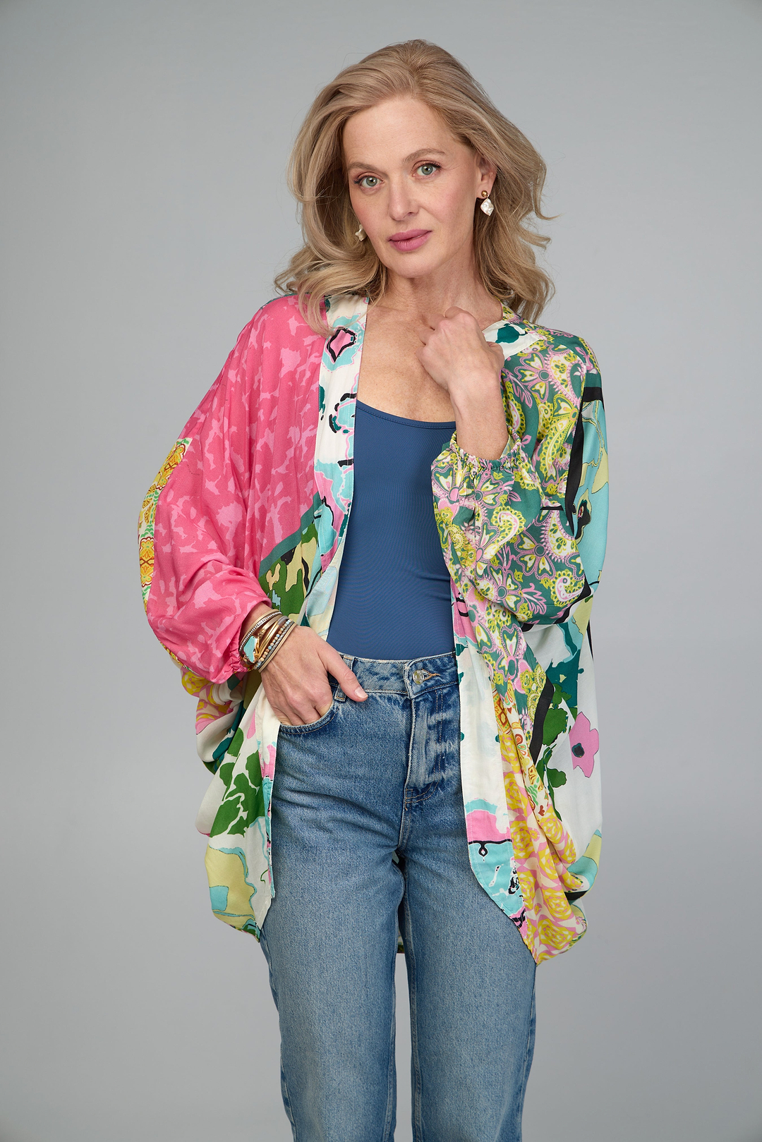 Multicolored Mixed Patterned Kimono