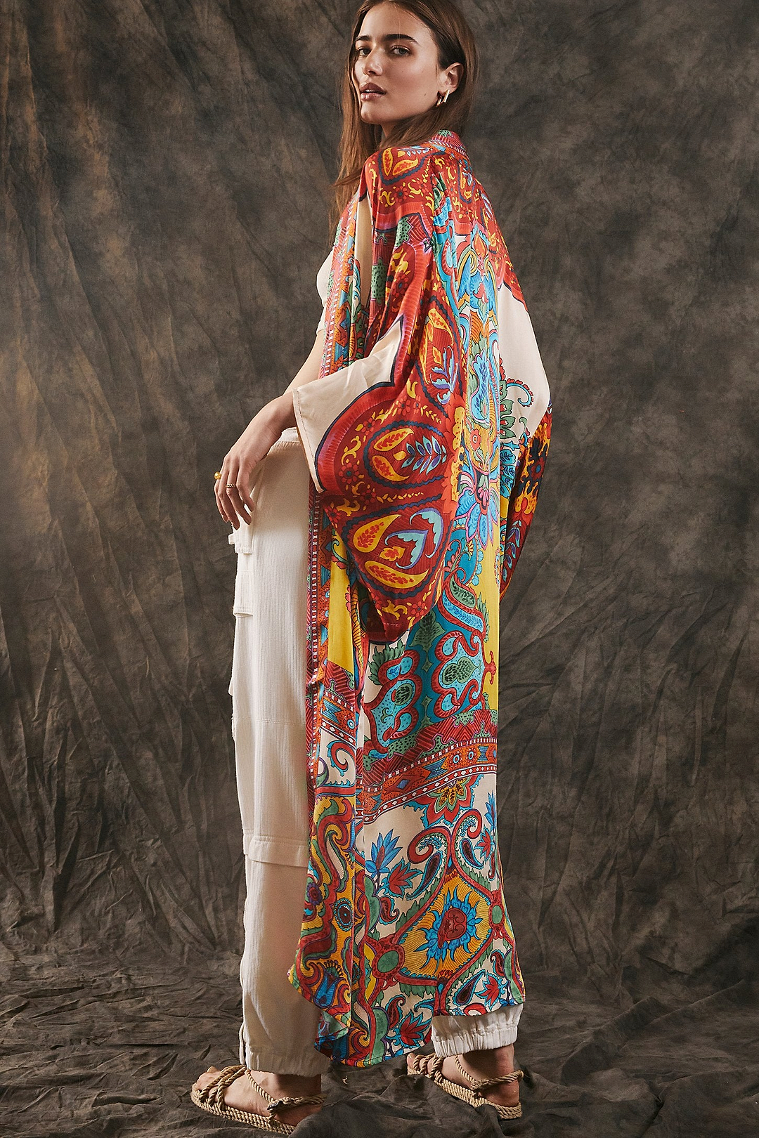 Margo Multi Paisley Print Kimono Orange