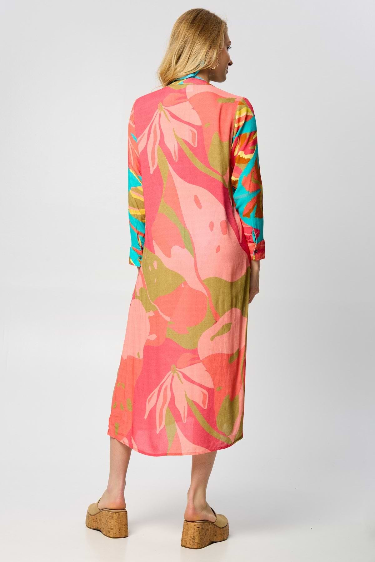 Tropical Button Long Kimono