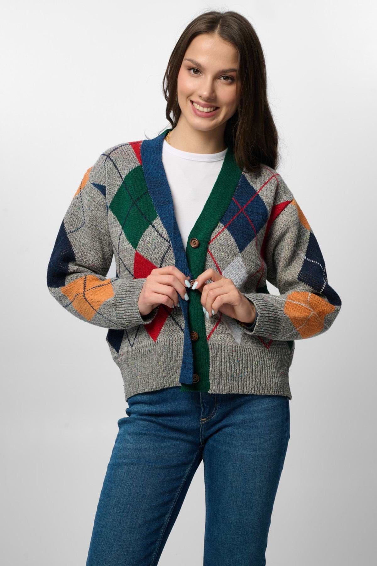 Classic Colorful Argyle Cardi – SAACHI