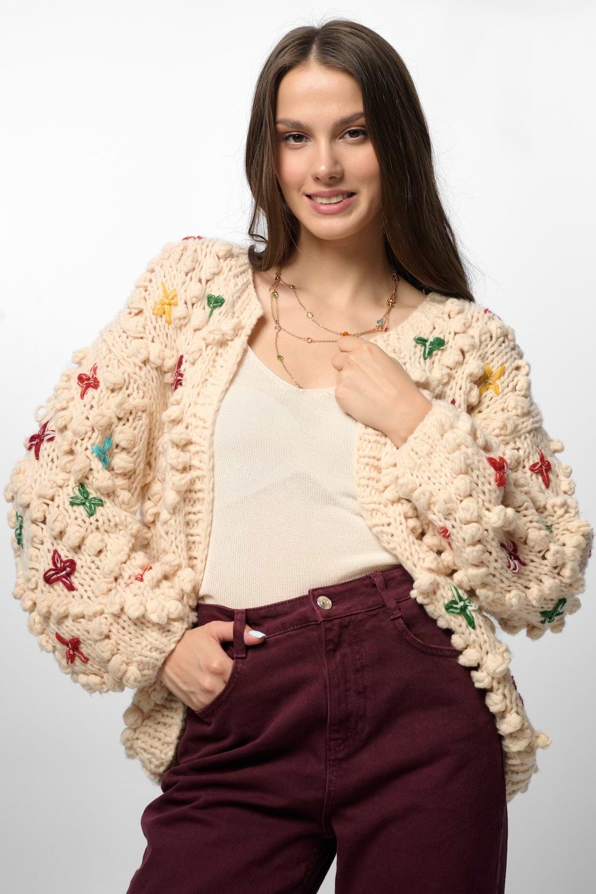 Floral Knitted Winter Cardigan for Women – SAACHI