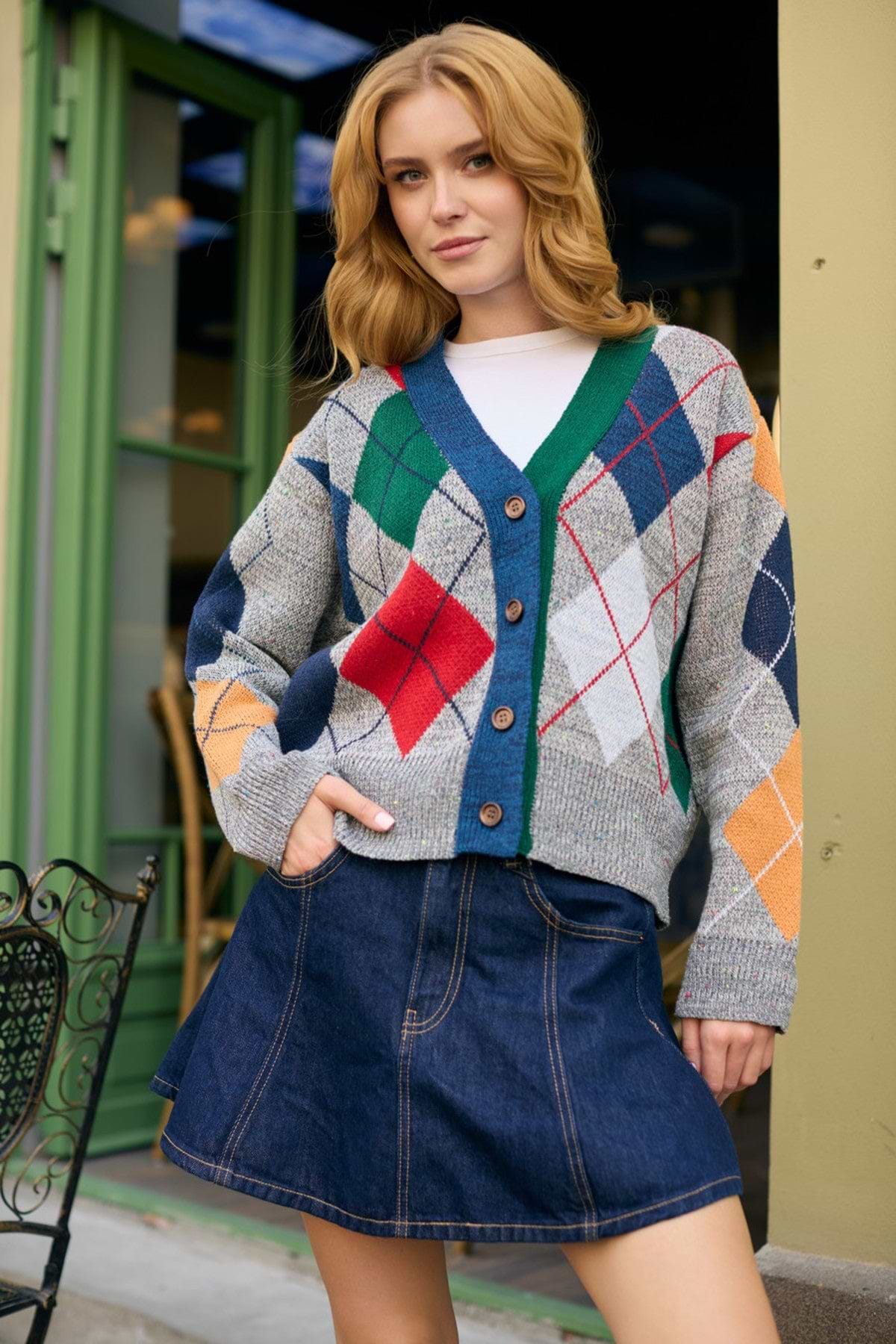 Classic Colorful Argyle Cardigan – SAACHI