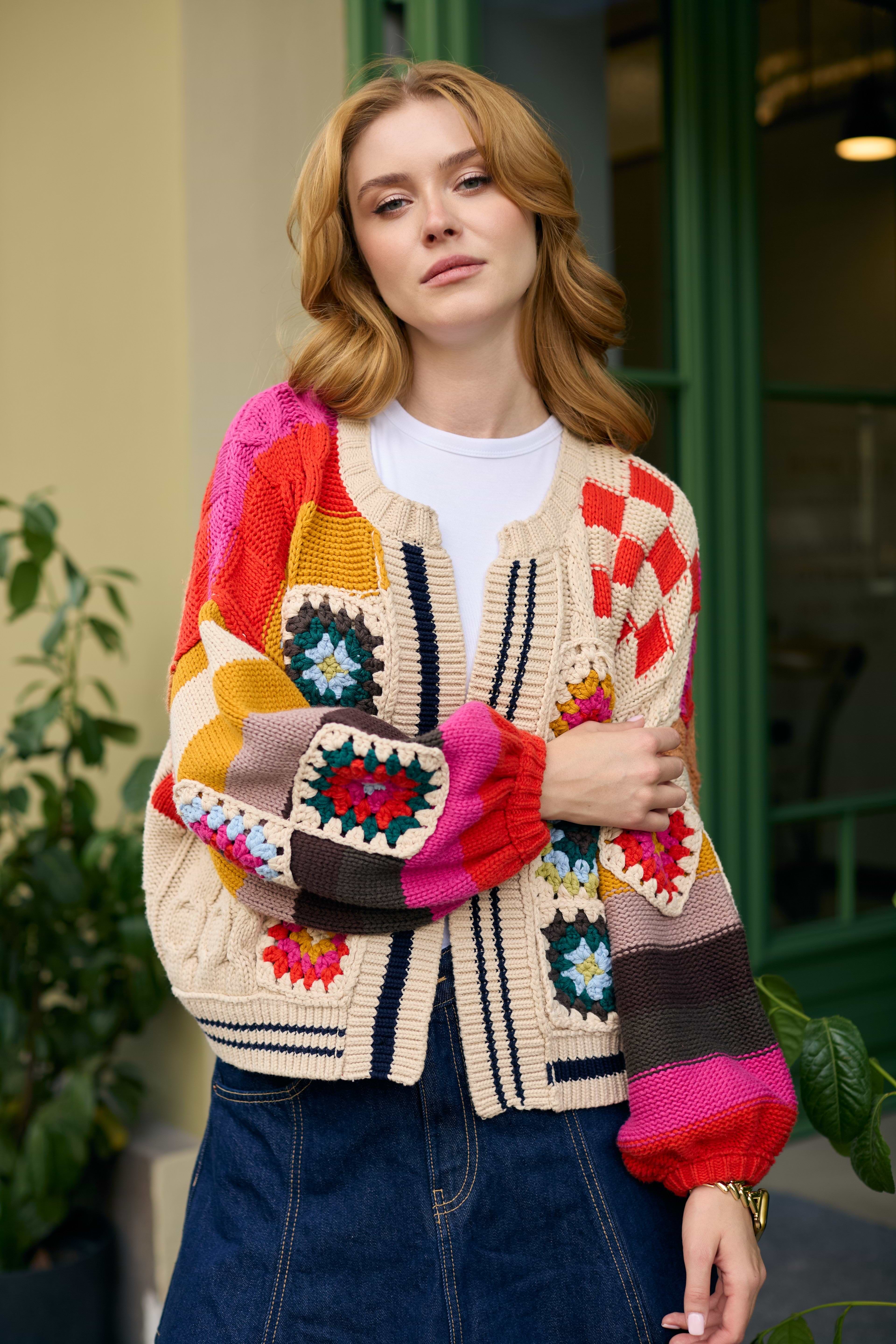 Square Checkered Multi Pattern Cardigan – SAACHI