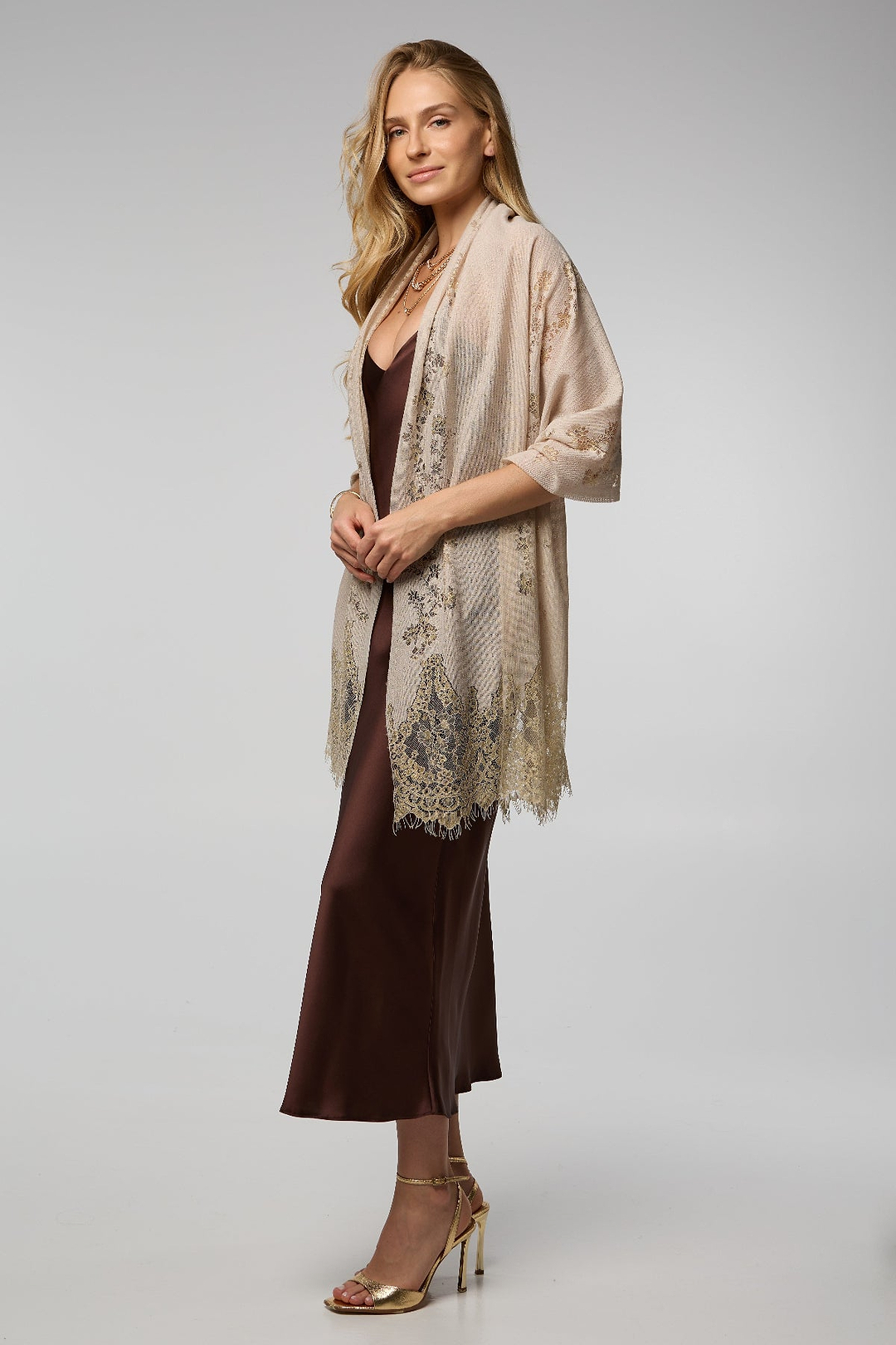 Lace Shimmer Scarf - Taupe