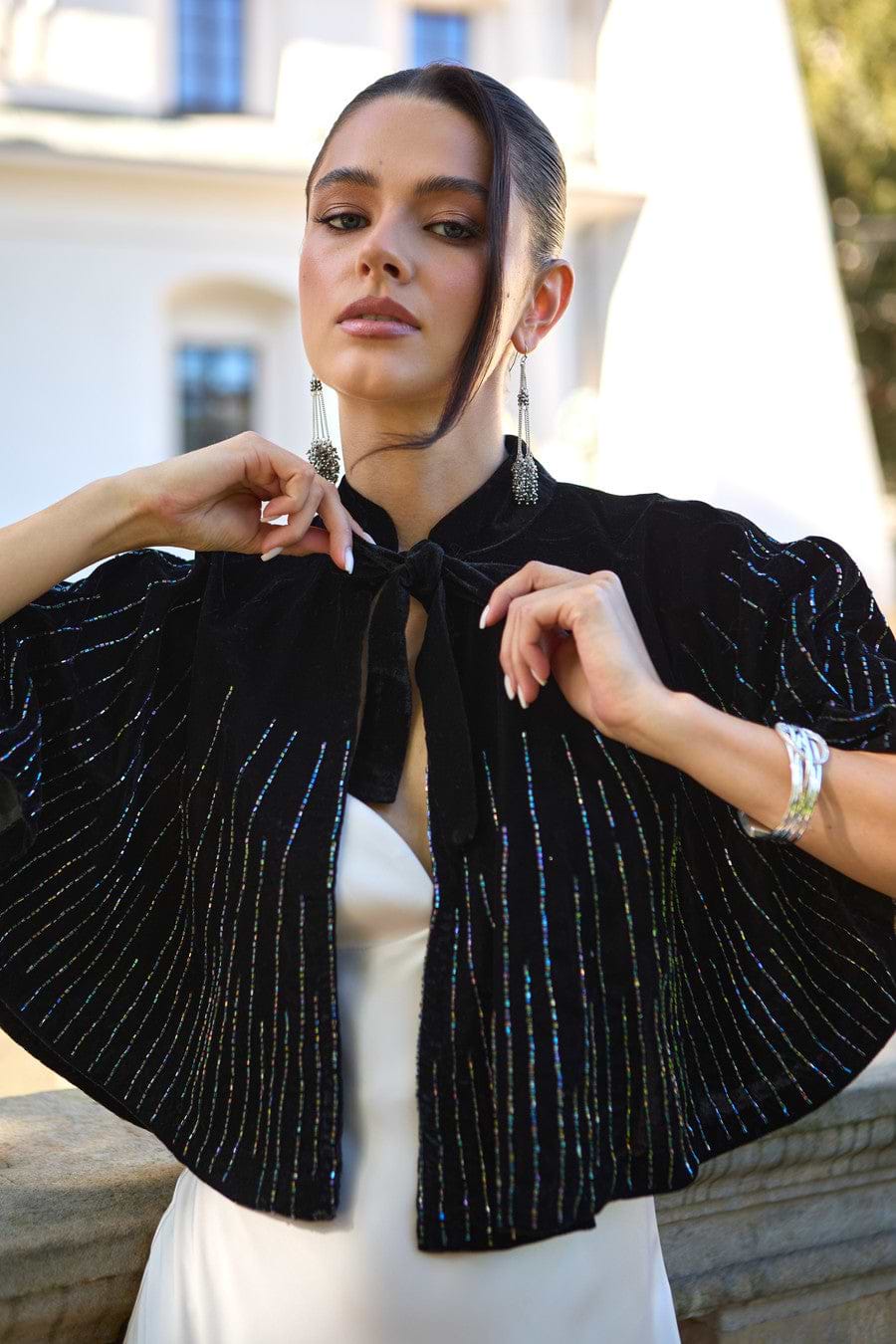 Velvet Crush Embellished Capelet – SAACHI