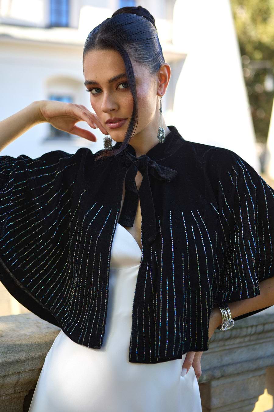 Velvet Crush Embellished Capelet – SAACHI