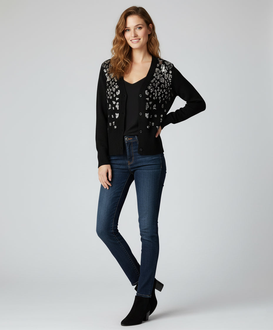 Deco Drip Sparkle Cardigan - Black
