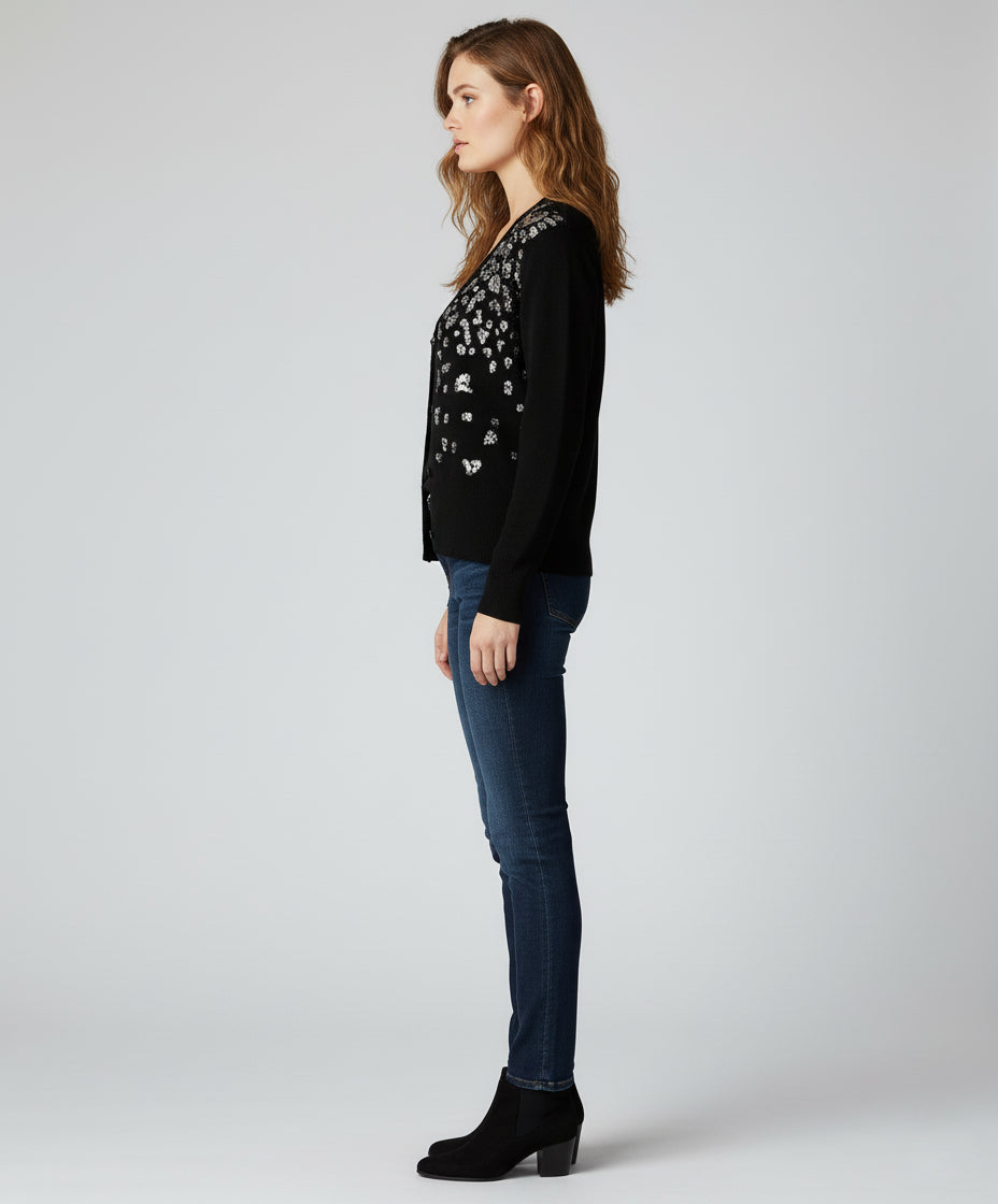 Deco Drip Sparkle Cardigan - Black