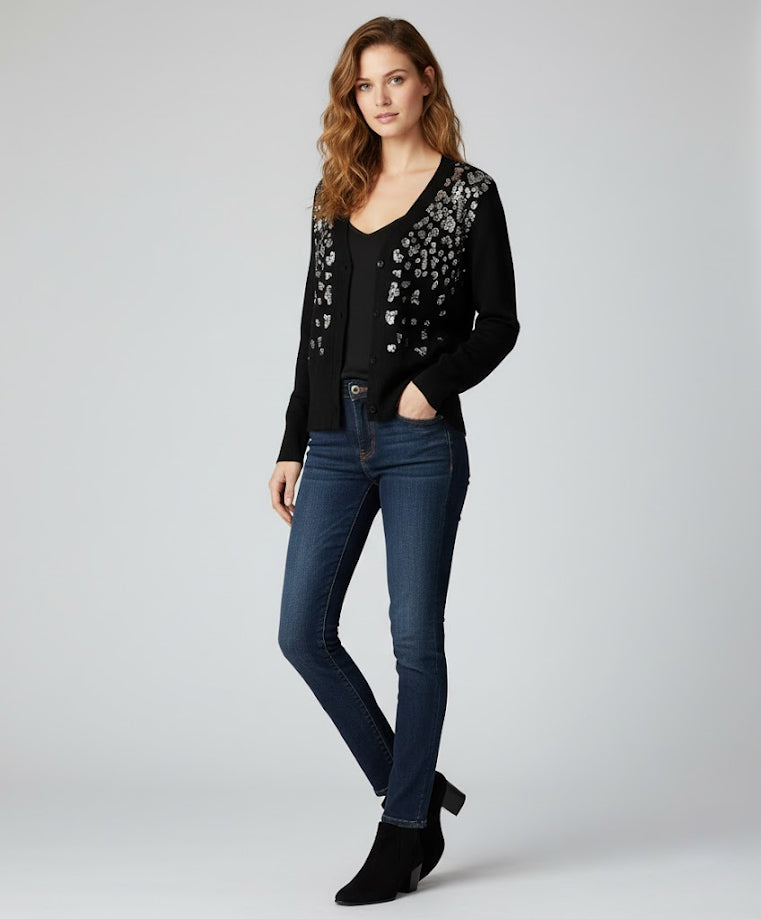 Deco Drip Sparkle Cardigan - Black