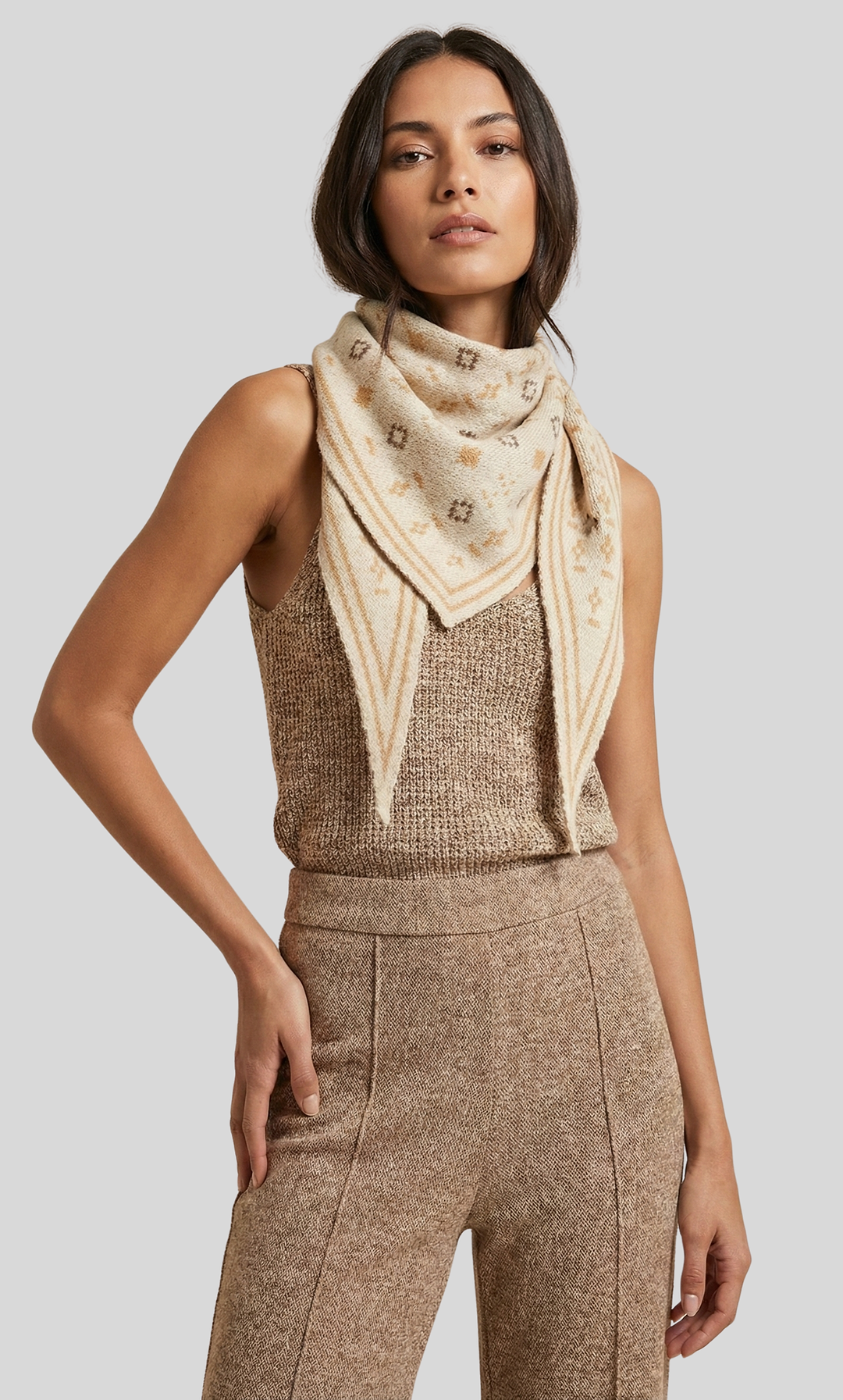 Foulard Knit Triangle Scarf - Cream