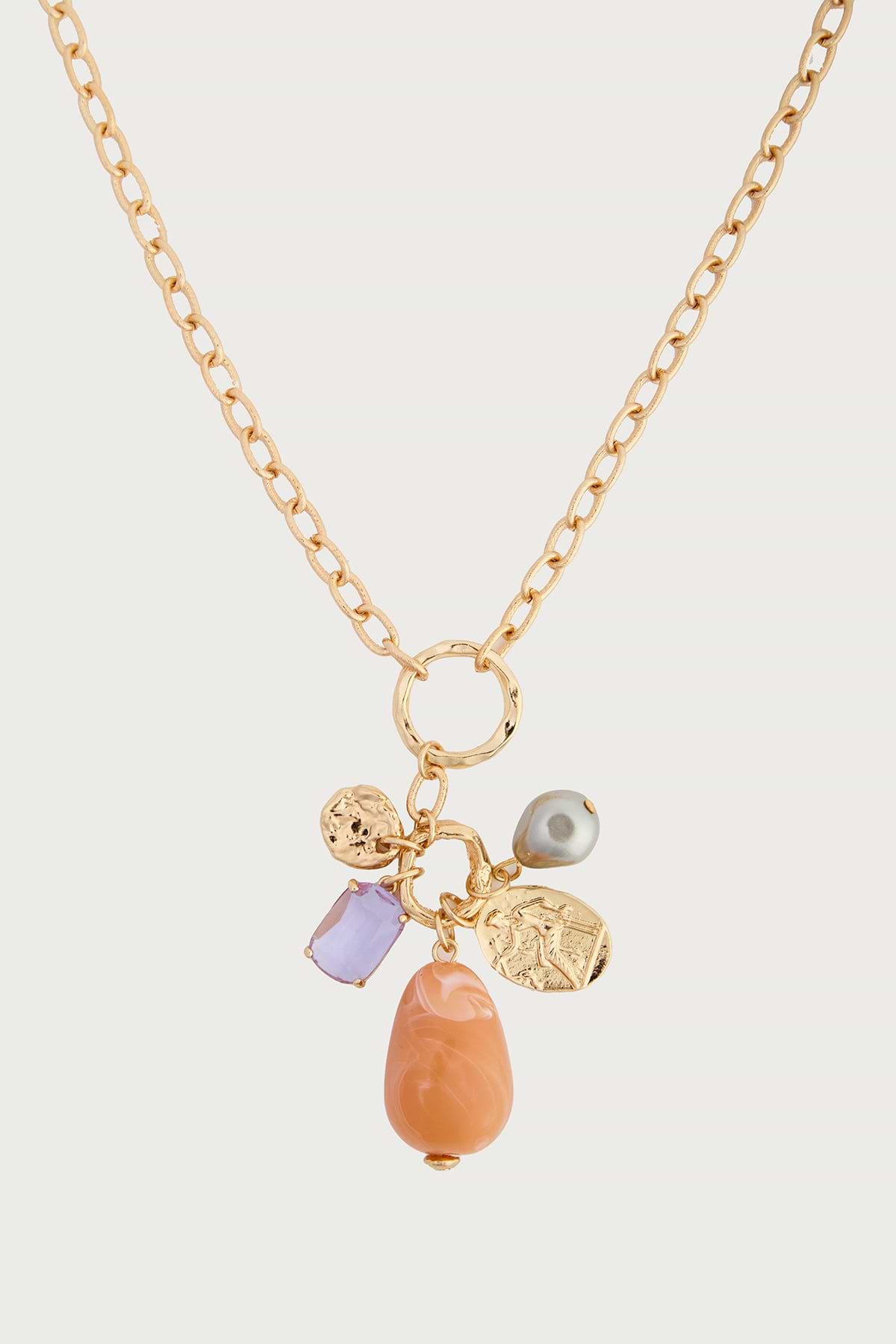 Mixed Stone Long Charm Necklace