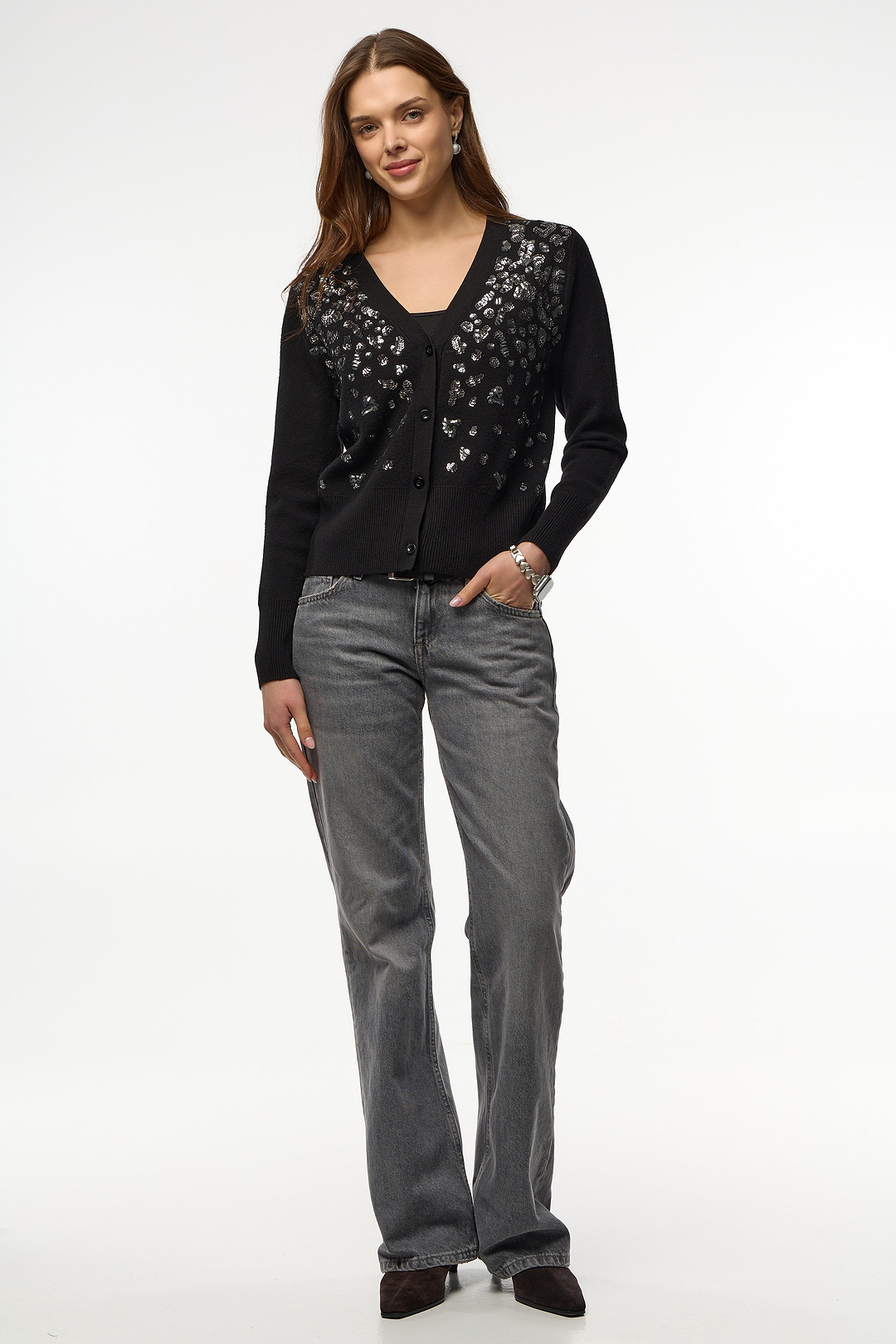 Deco Drip Sparkle Cardigan - Black