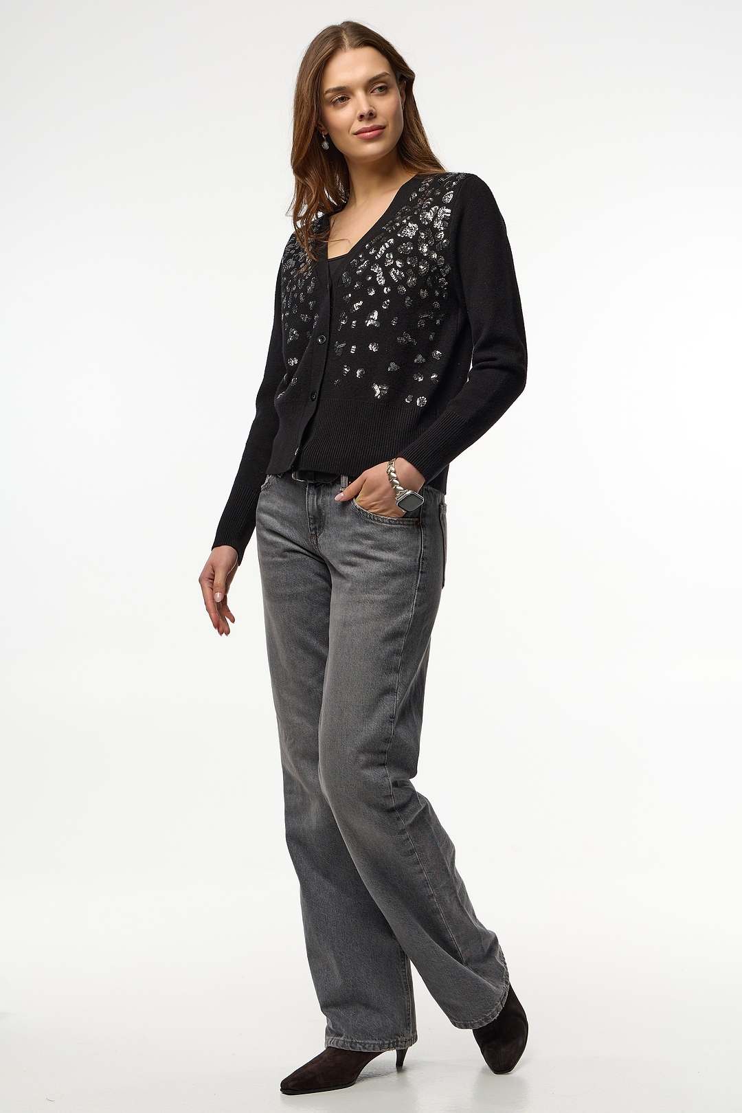 Deco Drip Sparkle Cardigan - Black