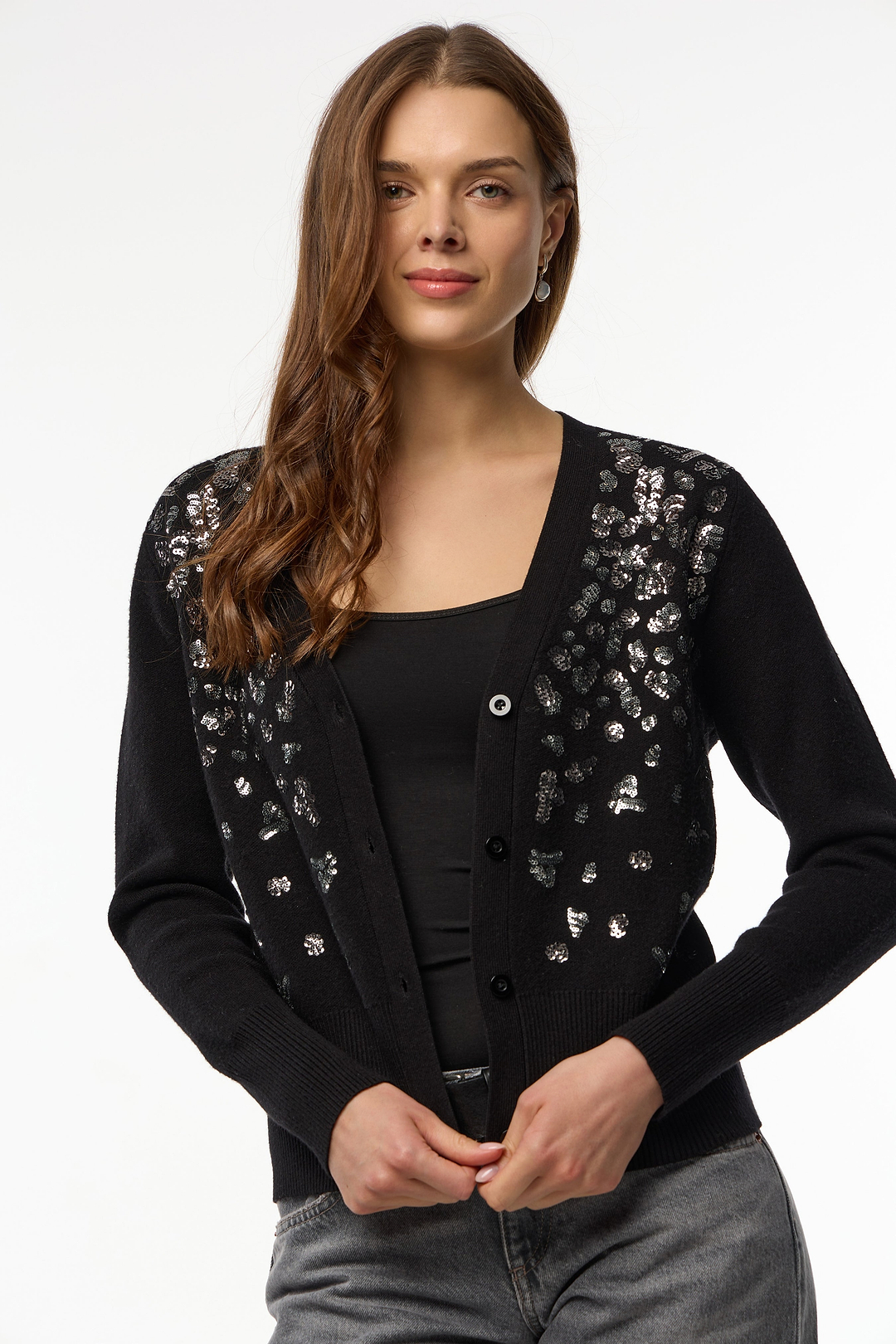 Deco Drip Sparkle Cardigan - Black