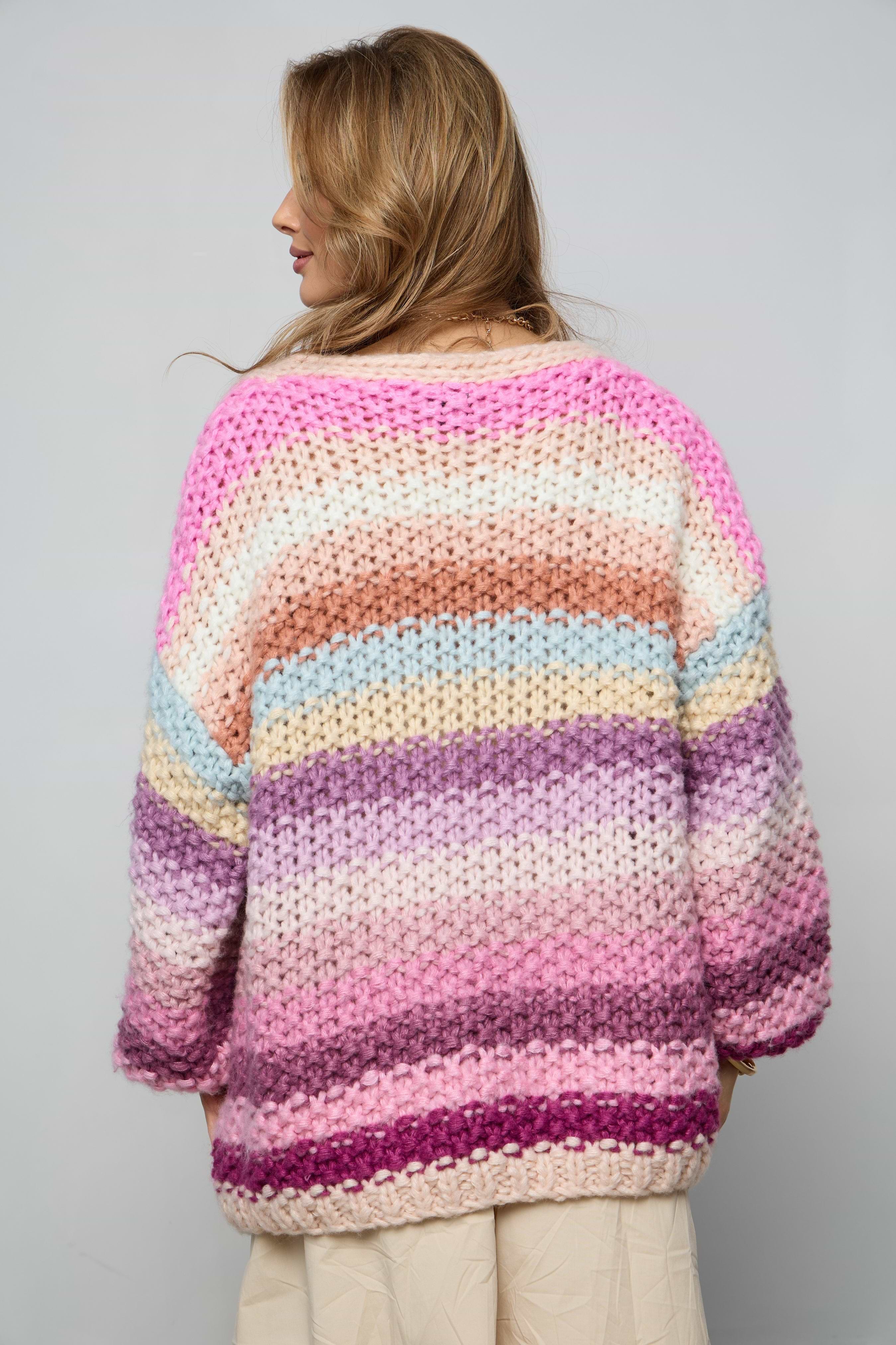 トップス BI COLOR SHAGGY KNIT CARDIGAN Rainbow Knitted Cardigan for Women | SAACHI