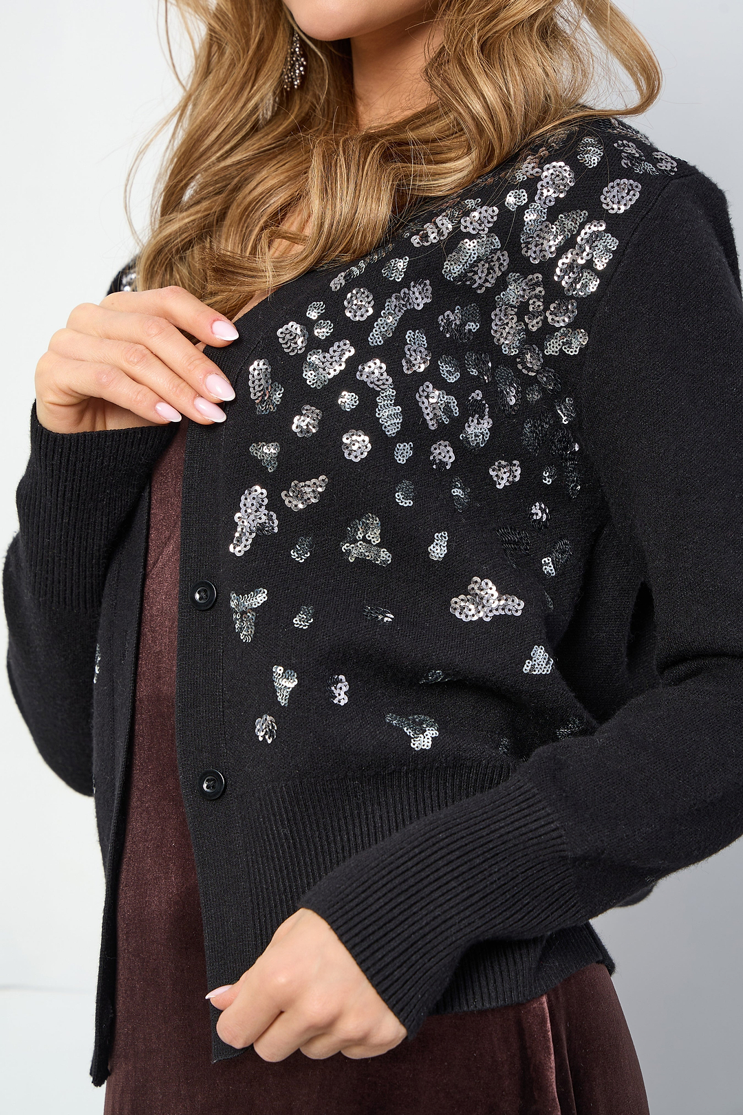 Deco Drip Sparkle Cardigan - Black