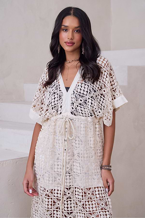 V-Neck Tie-Front Crochet Cover Up
