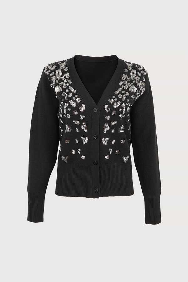 Deco Drip Sparkle Cardigan - Black