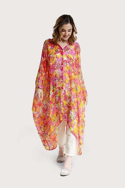 Oversized Colorful Floral Shirt Hot Pink